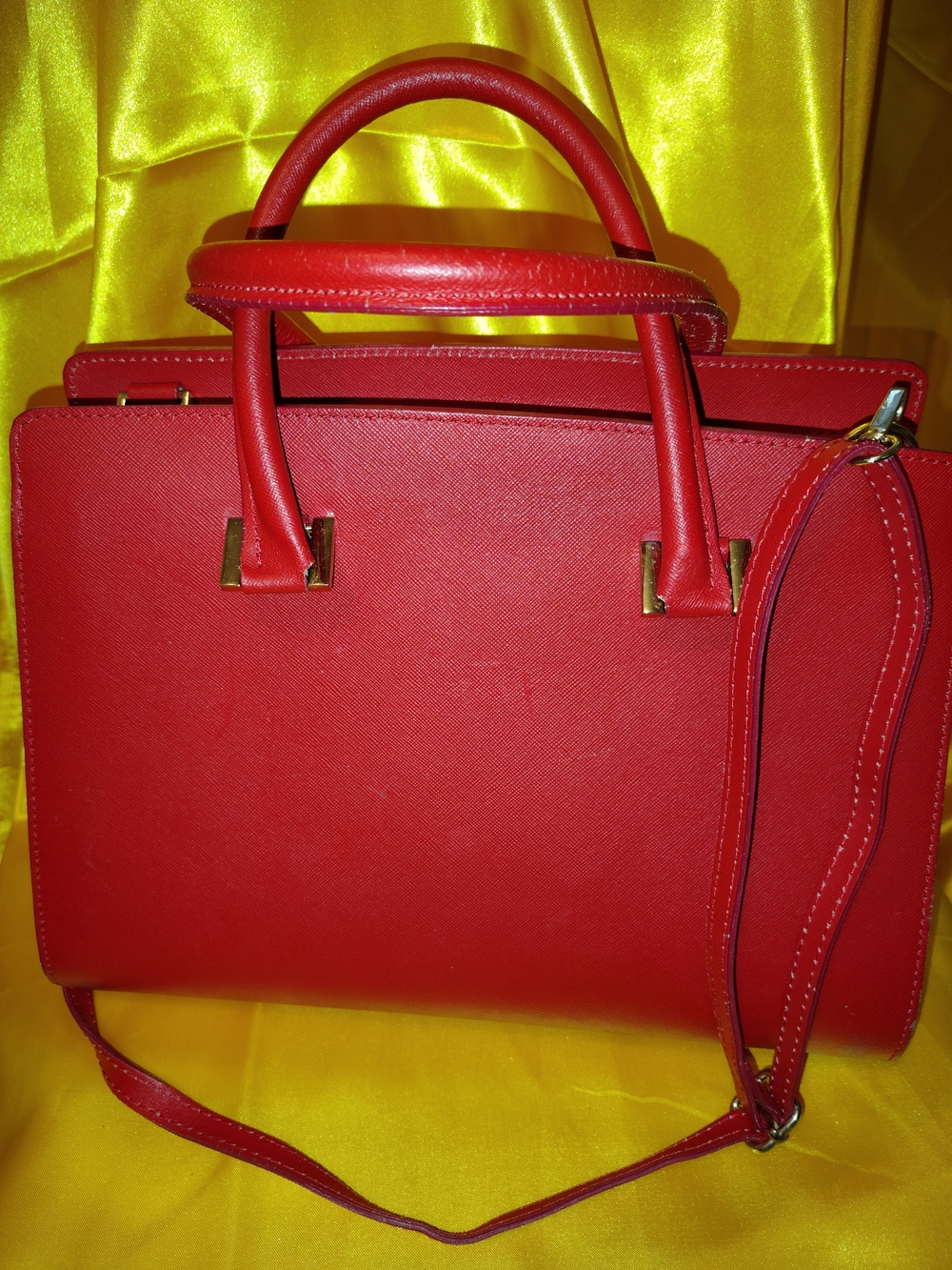 Vera Pelle Red Structured Top-Handle Women's Satchel